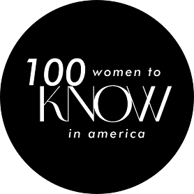 A black circle displays '100 women to KNOW in america' in white text.